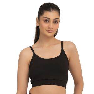 DAPHNIA Women's <b>Black</b> Scoop Neck Spaghetti Strap Seamless Sports Bra Medium Support Yoga Workout <b>Top</b> For Women - Product Image 1
