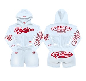 2026 Custom Heavyweight 420GSM Grey Acid Wash Hoodies Short <b>Sets</b> Women Plus Size Cropped Boxy Fit Sweatshirts Winter Embroidery - Product Image 1