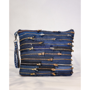 Pochette en jean faite à la main, directement de l'usine, avec fermeture éclair et poignée latérale, OEM ODM - Product Image 1