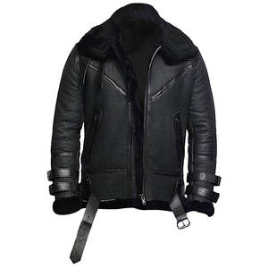 Chaqueta de Motociclista de Cuero Genuino para Hombre, Cuello Camisero, Cierre de Cremallera, Forro de Piel Sintética, Resistente al Viento, para Invierno, Largo Regular - Product Image 6