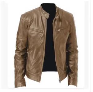 Veste en cuir pour homme, coupe courte, col montant, en cuir de vachette, ajustée - Product Image 2