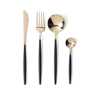 18/10 Stainless Steel Modern Design <b>Wedding</b> Portuguese Cutlery Set 4 Pcs Black Gold Matte Polish Flatware Set Portability Set - Product Image 2