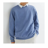 Sweat-shirt léger pour homme, bleu clair, col rond, coupe classique, couleur unie, tricoté, décontracté, à manches longues, pour l'automne
