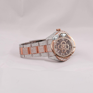 Reloj de Lujo para Hombre con Incrustaciones de Moissanita en Oro Rosa y Plata, Esfera Marrón, Completamente Cubierto de Diamantes, Estilo Hip Hop, Personalizado - Product Image 2