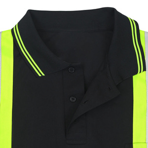 Men's Reflective Safety <b>Polo</b> Shirt Short Sleeve Black with <b>Orange</b> Silver Stripe Plus Size Casual Workwear - Product Image 4