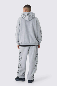 Conjunto Deportivo Oversize para Hombre, Sudadera con Cremallera y Pantalones Deportivos en Gris Jaspeado, con Logotipo Personalizado - Product Image 2