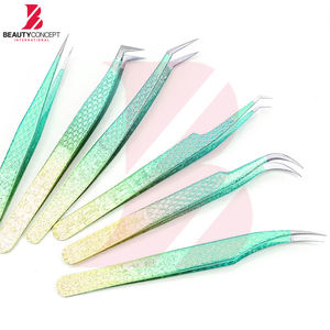 Ensemble de 6 pinces à cils texturées vert dégradé de qualité supérieure, antidérapantes, en acier inoxydable, pour extensions de cils volumineuses, outils pour cils - Product Image 2