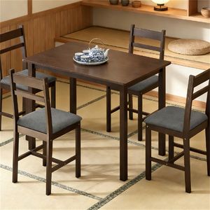 Set da Pranzo in Legno di Noce Massiccio a 5 Pezzi, Tavolo e Sedie in Stile Rustico per Sala da Pranzo e Soggiorno - Product Image 2