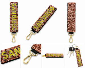 Wholesale Custom Beaded Sequin Keychain Sparkly Personalized Wristlet <b>Key</b> <b>Holder</b> with Clip Keychains Custom Name and Sizes Use - Product Image 5