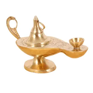 Recién llegado, lámpara de Aladino de aceite de latón Vintage, vajilla de hogar y oficina grabada pulida lisa, lámpara de Aladino decorativa de diseño único