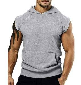 Hoodies sans manches pour hommes, 100% coton, logo uni sur le devant, coupe classique, été - Product Image 3
