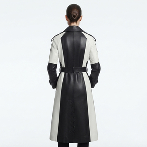 Manteau long en cuir pour femme, trench-coat en cuir à manches longues pour femme, trench-coat en cuir à double boutonnage pour femme - Product Image 2