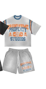 Conjunto de 2 Piezas de Pantalones Cortos y Camisetas para Hombre, Fabricante Personalizado, Impresión Gráfica Personalizada, Camiseta de Manga Corta y Pantalones Cortos con Lavado Ácido - Product Image 6