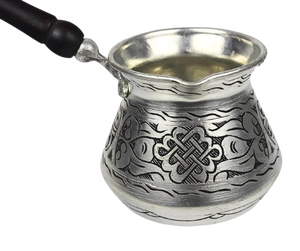 Hermosa cafetera turca griega árabe de latón negro antiguo para estufa, Cezve Ibrik Briki con mango de madera - Product Image 3