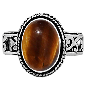 Bague solitaire ovale en argent sterling 925 Gourik avec œil de tigre, style bohème du Sud-Ouest, oxydée, pour femme, à porter au quotidien - Product Image 2