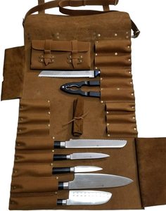 Premium Leather Knife <b>Roll</b> Professional Chef <b>Tool</b> Carrier Kitchen Knife Storage Travel Organizer LKR-0317 - Product Image 1