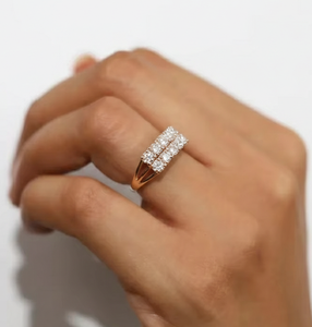 Elegante Anillo de Compromiso Art Deco de Dos Hileras con Diamantes Cultivados en Laboratorio, Oro Sólido de 18K, Anillo de Boda Único con Diseño de Vástago Dividido - Product Image 5