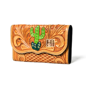 Vintage Western Women's Trifold Wallet Cowhide Leather <b>RFID</b> Wallet Zipper Closure Boho Fashion Clutch <b>Purse</b> OEM - Product Image 2