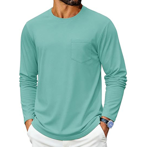 T-shirt à manches longues pour homme, 100% coton tricoté, col rond, couleur personnalisée, séchage rapide, respirant, coupe ample, style décontracté - Product Image 2