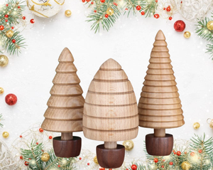 Set of 3 <b>Wooden</b> <b>Christmas</b> <b>Tree</b> Tabletop Decorations with Printed Color Designs for Mantel, or Table Decoration from Vietnam - Product Image 3