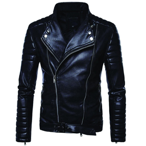Veste en cuir pour homme RNSHANGER, coupe slim, courte, col à revers, en PU, fermeture éclair, coupe-vent, vêtements pour homme, automne - Product Image 2