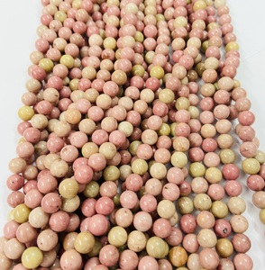 Perles rondes en rhodonite de la marque Rare Gems Factory, 15,5 pouces, certifiées par un tiers du Rajasthan, pour la fabrication de bijoux - Product Image 1