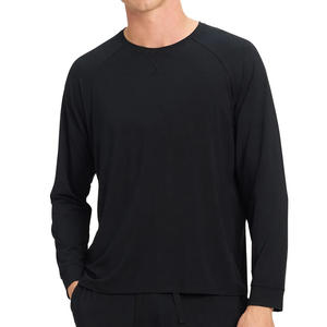 Men's Black Long Sleeve T <b>Shirt</b> O Neck Raglan Sleeve Solid Blank Casual Regular Fit - Product Image 1
