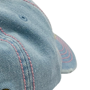 Skee Wee Light Denim Hat Pink Embroidered Letter Baseball <b>Cap</b> Adjustable Washed Denim Headwear Casual Fashion <b>Vintage</b> Style <b>Cap</b> - Product Image 4