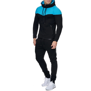 Survêtement pour homme bleu à blocs de couleur, manches longues, fermeture éclair, poches latérales, respirant, style sportif, coupe classique, idéal pour l'automne - Product Image 1