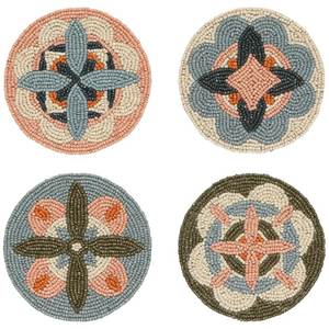 Handmade Round <b>Beaded</b> <b>Coaster</b> Set Oriental Floral Design Fabric Mats & Pads - Product Image 1