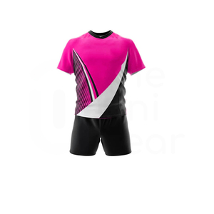 Ensemble short et maillot de rugby unisexe rose et noir, sublimé, anti-humidité, coupe athlétique, toutes saisons, manches courtes, col rond - Product Image 2