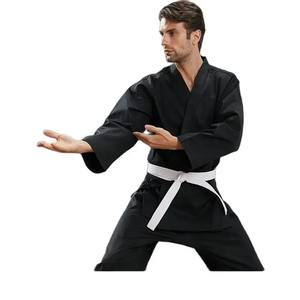 Kimono de karaté et de judo pour adultes avec ceinture offerte, short extensible 100% coton noir et blanc - Product Image 1