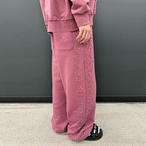 Pantalones Deportivos Anchos de Algodón Grueso de Alta Calidad OEM 2026, Corte Holgado, con Pedrería, para Hombre - Product Image 1