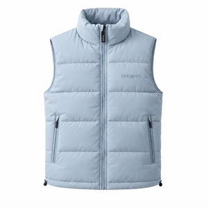 Veste sans manches matelassée bleu clair pour homme, col montant, fermeture éclair, hiver, streetwear, vêtements personnalisés, marque privée, OEM - Product Image 1