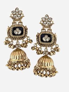 Pachi Kundan Brass Geometric Gold Plated Kashmiri <b>Earrings</b> Women Luxury Indian Traditional Party Wear Long <b>Tassel</b> - Product Image 2
