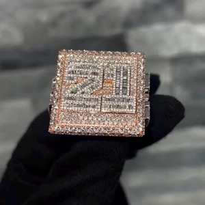 <b>Men</b> Luxury Hip Hop Square <b>Ring</b> Rose Gold Plated Micro Pave Moissanite Diamond Bling Fashion Jewelry Wholesale - Product Image 3