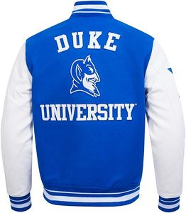 Chaqueta Universitaria Azul Rey y Blanca de los Duke Blue Devils con Logotipo Bordado, Cuello Redondo, para Adultos, Todas las Temporadas, con Ribete en Contraste - Product Image 4