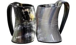 Corne à boire viking écologique, polie, forme naturelle, tasse de voyage pour bière, camping, avec poignée, FAIZA CRAFT, impression de logo personnalisé, 500 ml - Product Image 2