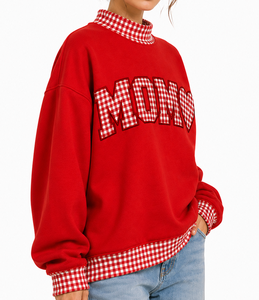 Sweat-shirt oversize à épaules tombantes pour femme, personnalisable avec logo, en molleton vintage, style Y2K, streetwear universitaire, vente en gros MOM - Product Image 3