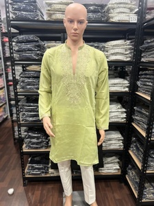 Ensemble Kurta Pajama brodé vert pour homme, coupe classique, vêtements décontractés traditionnels indiens et pakistanais, toutes saisons - Product Image 4
