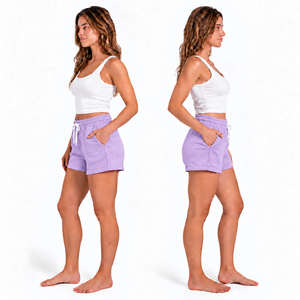 Women Solid Purple Cotton <b>Fleece</b> <b>Shorts</b> Mid Waist Drawstring Casual Knitted Regular Fit Breathable <b>Shorts</b> - Product Image 6