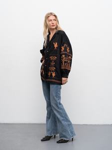 Chemisier en satin brodé de fleurs pour femmes glands Unique naturel lavable haut en coton poches avant Logo arrière longueur au genou pour les filles - Product Image 5