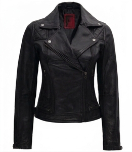 Chaqueta de Motociclista de Cuero Sintético Color Borgoña para Mujer, con Cuello Camisero y Cierre de Cremallera - Product Image 5