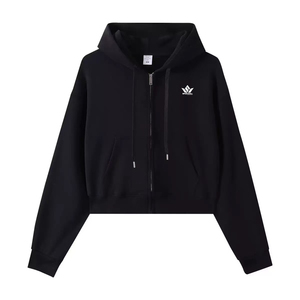 Sudadera con Capucha y Cierre para Mujer, Color Sólido, Informal, Corta, de Algodón Tejido, Manga Larga, para Otoño - Product Image 4