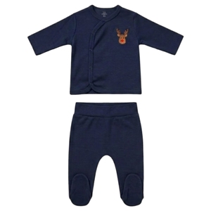 Ensemble de vêtements pour bébé Cot & Candy : Haut kimono bleu marine bio et pantalon-couche à picots - Product Image 1