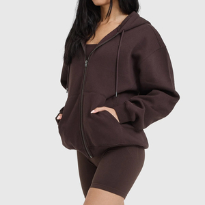 Vente en gros Sweat à capuche zippé personnalisé coupe ample pour femme, en molleton brossé 320 g/m², épaules tombantes, épais, pour le sport - Product Image 1
