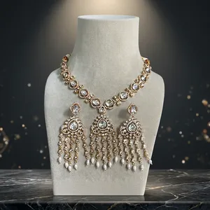 Elegant Brass Necklace & Earrings Set with Luxury American Diamonds for Wedding Anniversary Party & Engagement Gifts - Product Image 5