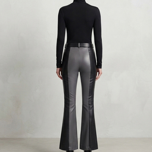 Women's Leather Wide Leg Yoga <b>Leggings</b> Female Premium Leather Flare Trousers Girls Slim Fit Leather <b>Flared</b> <b>Leggings</b> - Product Image 2