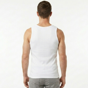 Men's White Cotton Tank Top O-Neck Sleeveless Casual Solid Color Knitted Breathable Summer Vest - Product Image 4