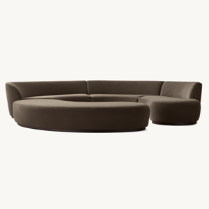 Un canapé modulaire incurvé marron avec un ottoman en forme de pouce de chat, au design organique, idéal pour les salons résidentiels. - Product Image 3